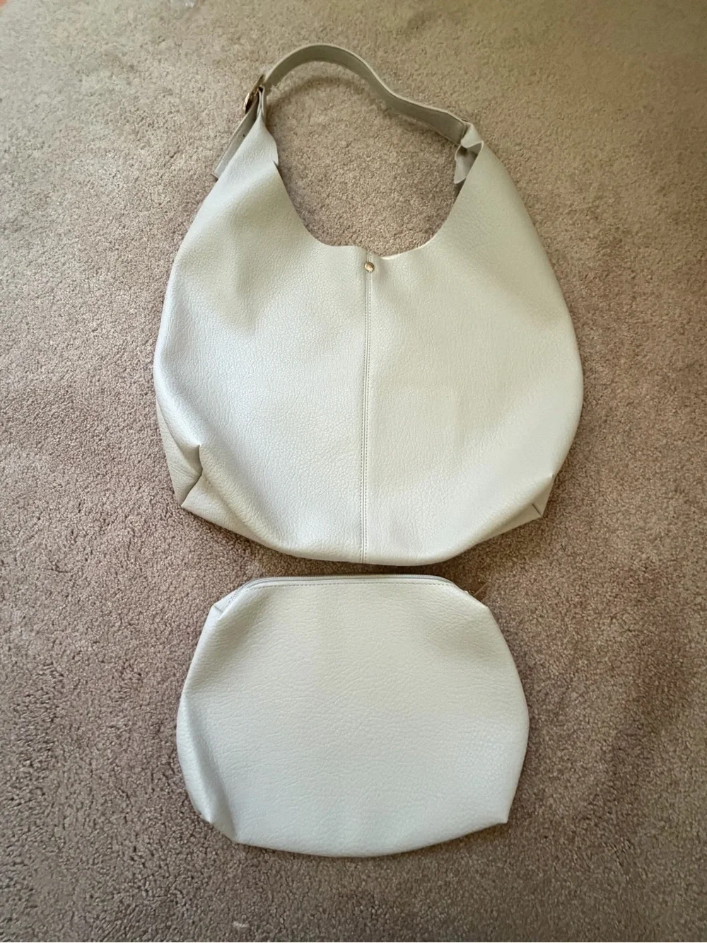 new Anthropologie the love knot slouchy buckle bag + mini pouch light gray stone